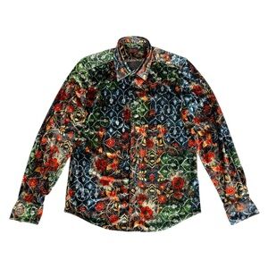 Devils Advocate velvet Floral Long Sleeve Men's Shirt small